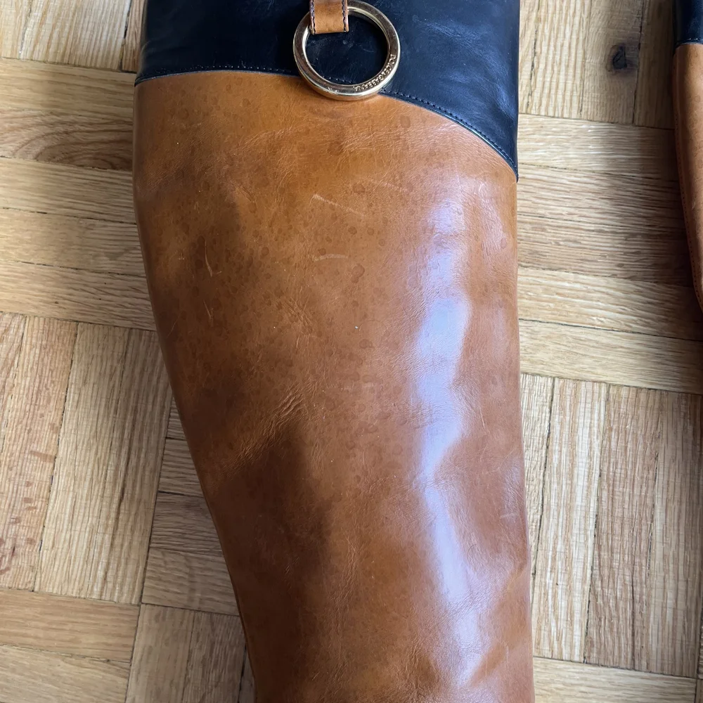 Black and Tan Leather Knee-High Boots - Picture 7 of 8